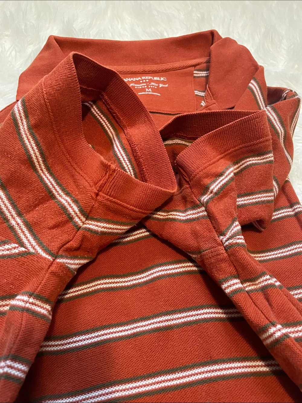 Banana Republic Factory Orange & White Striped Polo Shirt Medium